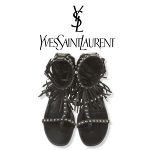 Yves Saint Laurent Leather Gladiator Cutout Accent T-Strap Sandals w/ box